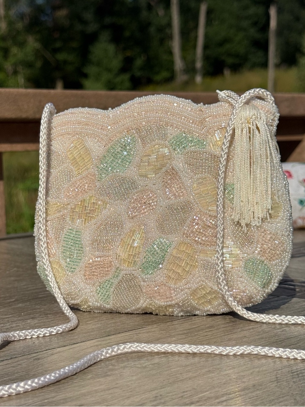 Waldorg vintage handcrafted pastel beaded Glass evening bag